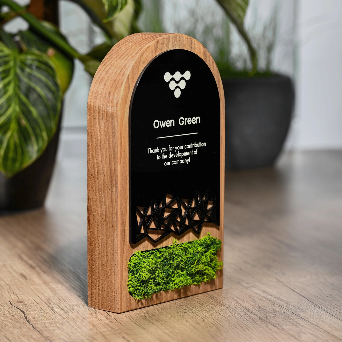 Wooden award with acrylic Moss v1