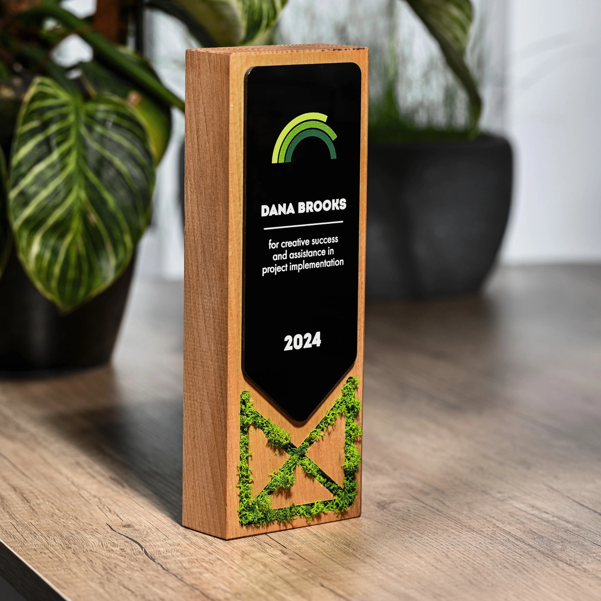 Wooden award with acrylic Moss v2