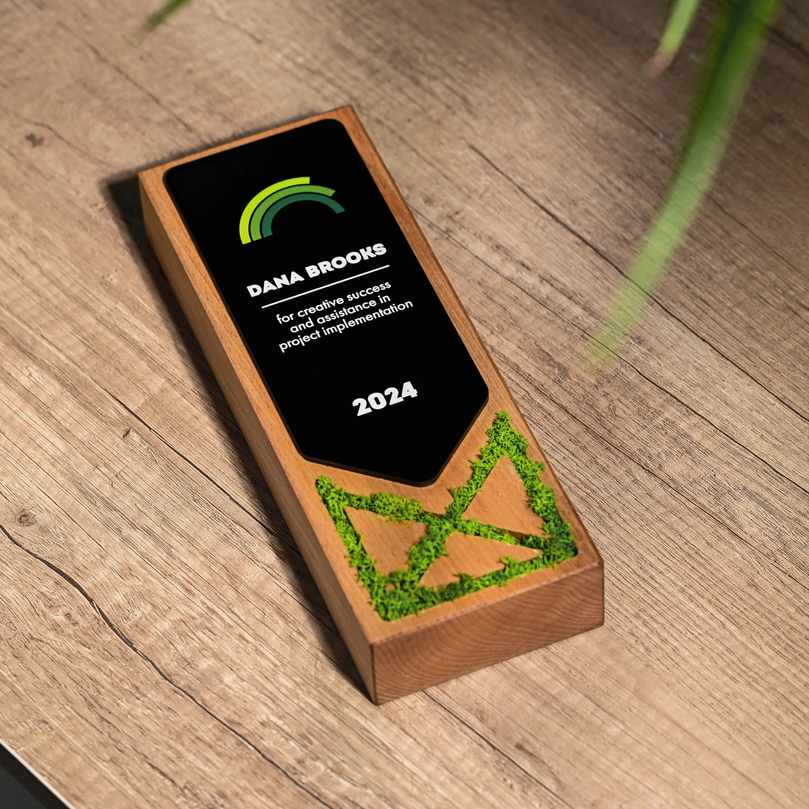 Wooden award with acrylic Moss v2