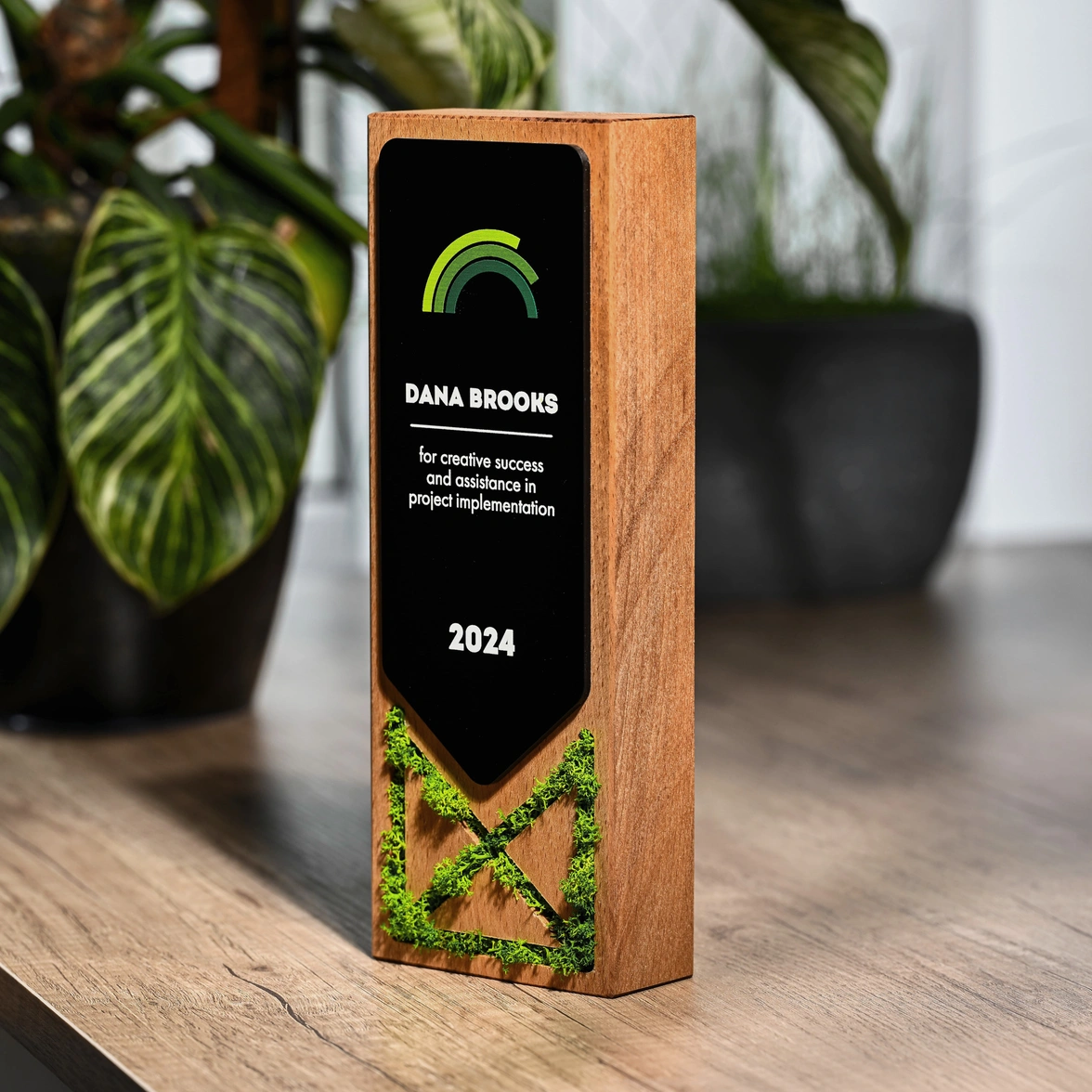 Wooden award with acrylic Moss v2